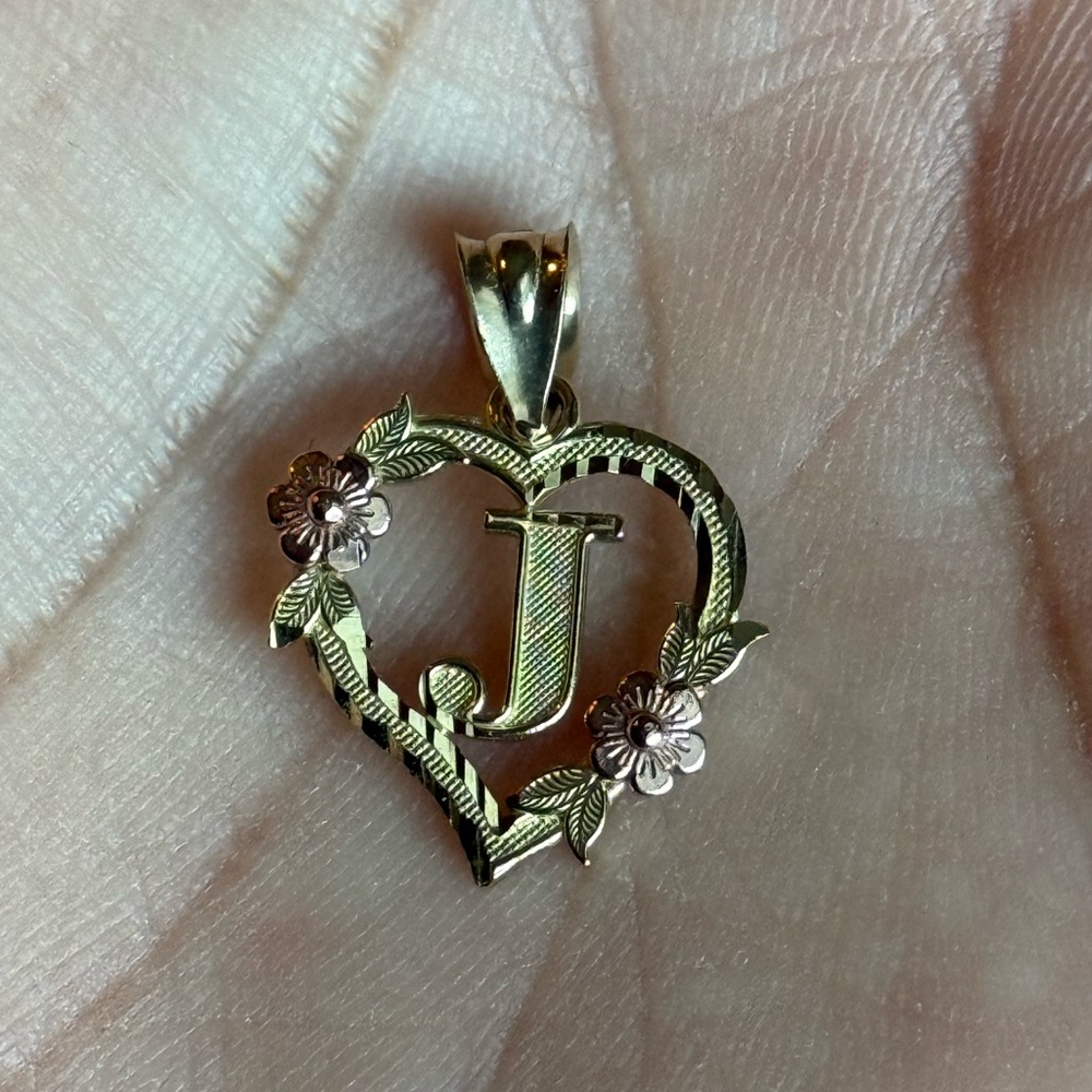 Gold and Pink Heart Initial Pendant